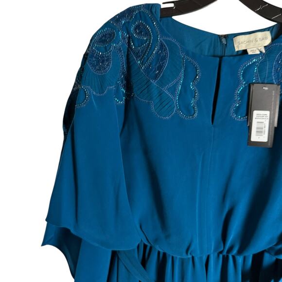 Sachin & Babi Wren Moroccan Blue Cape Embroidered Gown Size 4 - Picture 8 of 12